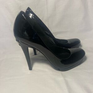 Tory Burch "Jude" Black Patent Leather Stiletto Platform Pumps